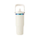 Cream White to Iridescent Stainless Steel Tumbler with Handle and Straw (30oz)