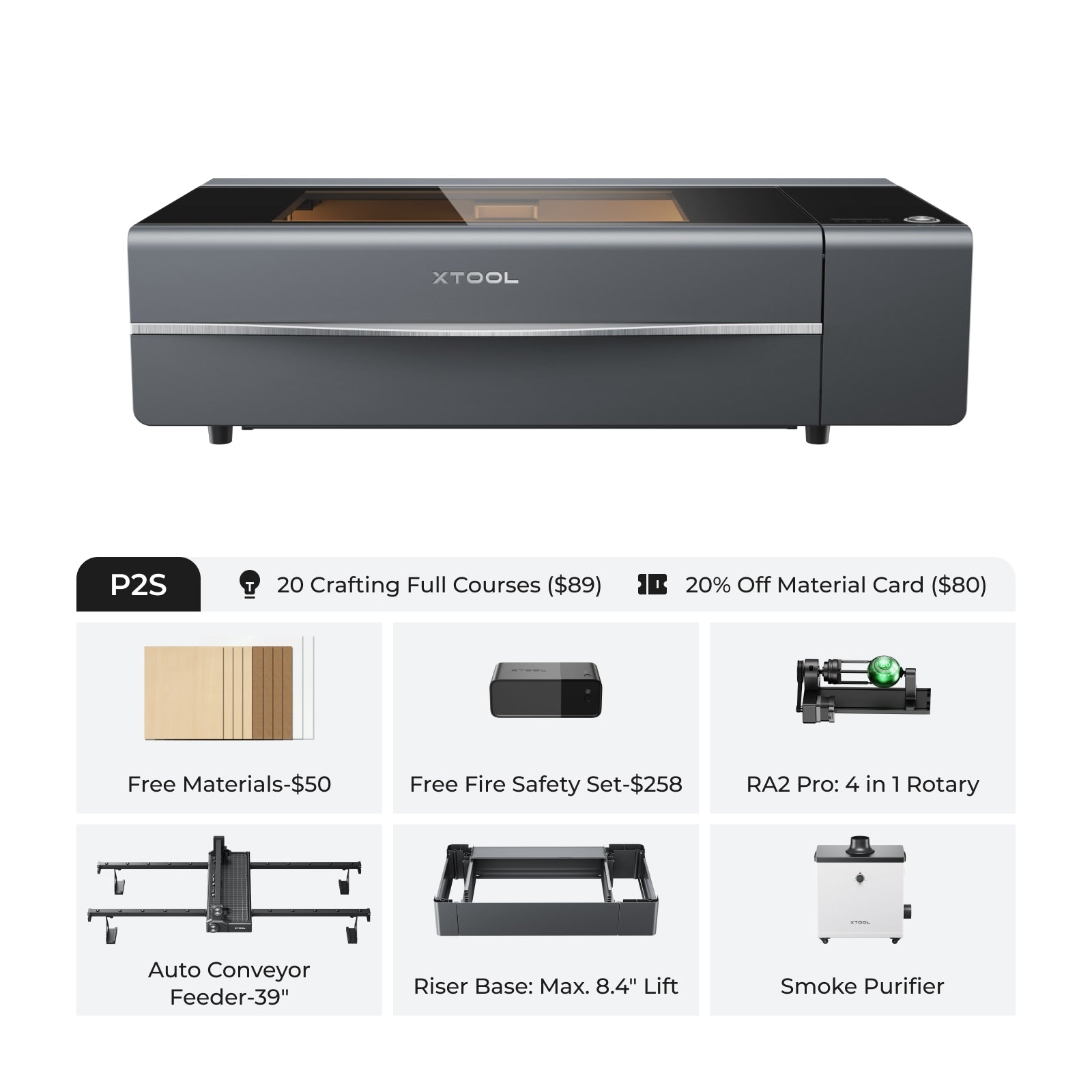 xTool P2S & P2 55W Desktop CO2 Laser Cutter + Free Fire Safety Set