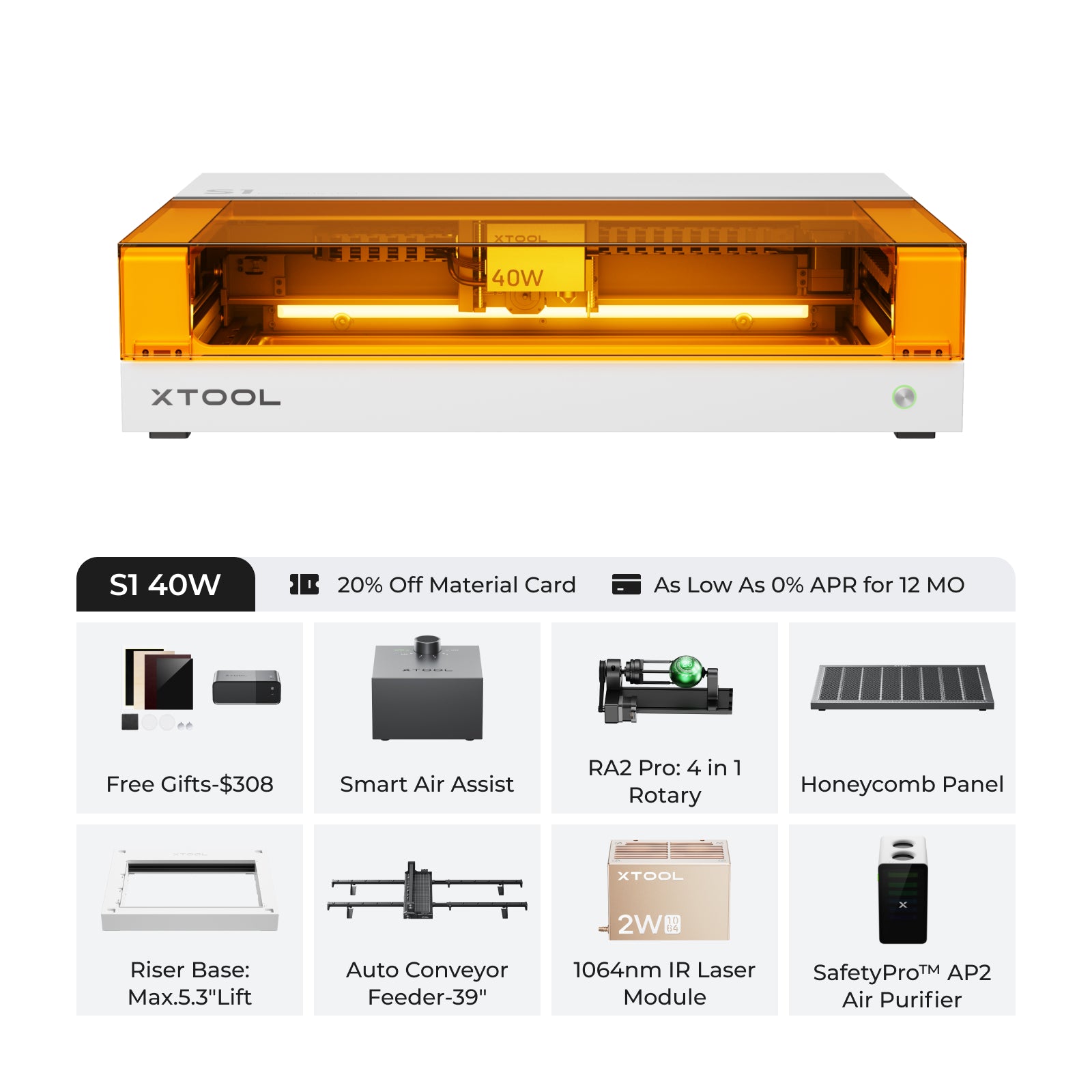 xTool S1 Blue + 1064nm IR Laser Kit: Enclosed Diode Laser Engraver & Cutter