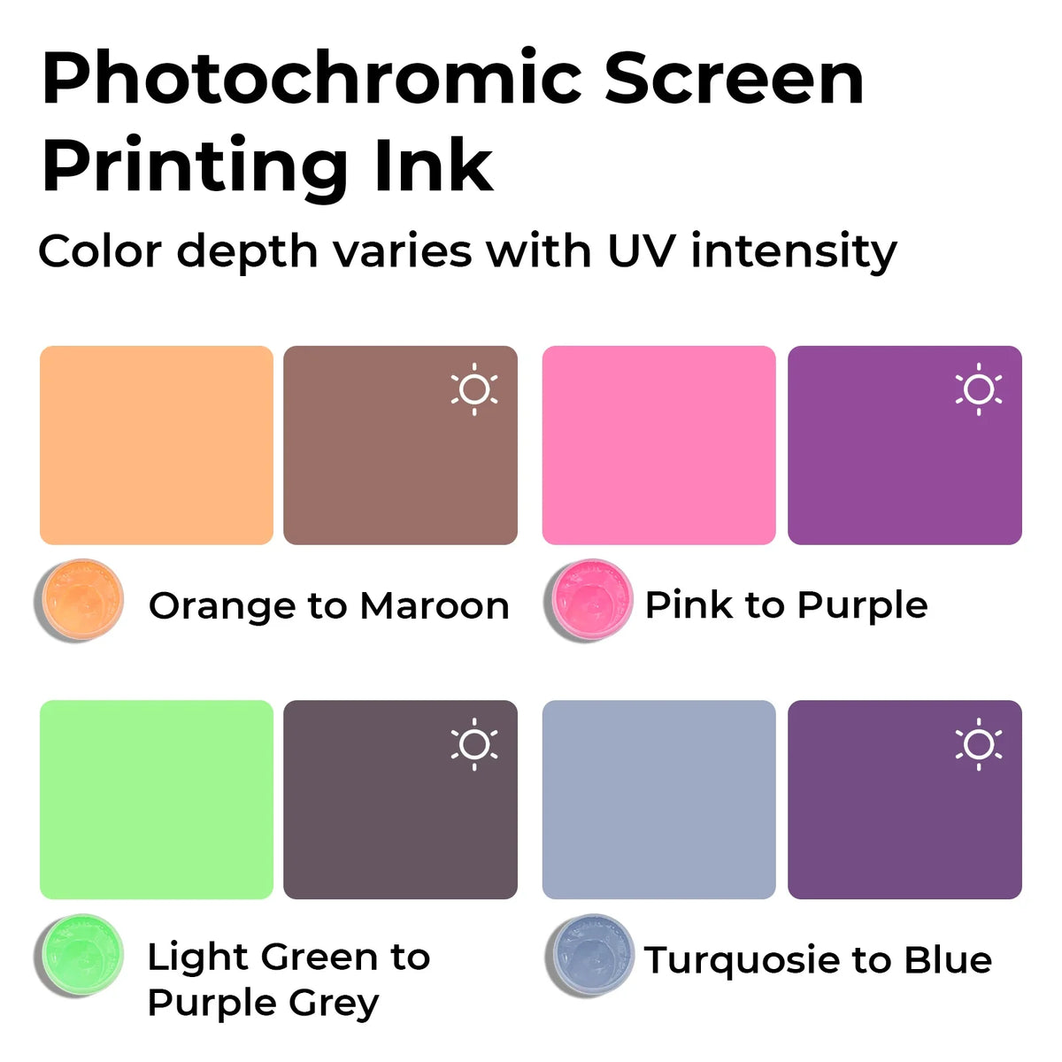 Photochromic Ink Examples Photochromic Screen Printing Ink Set (4 Colors)