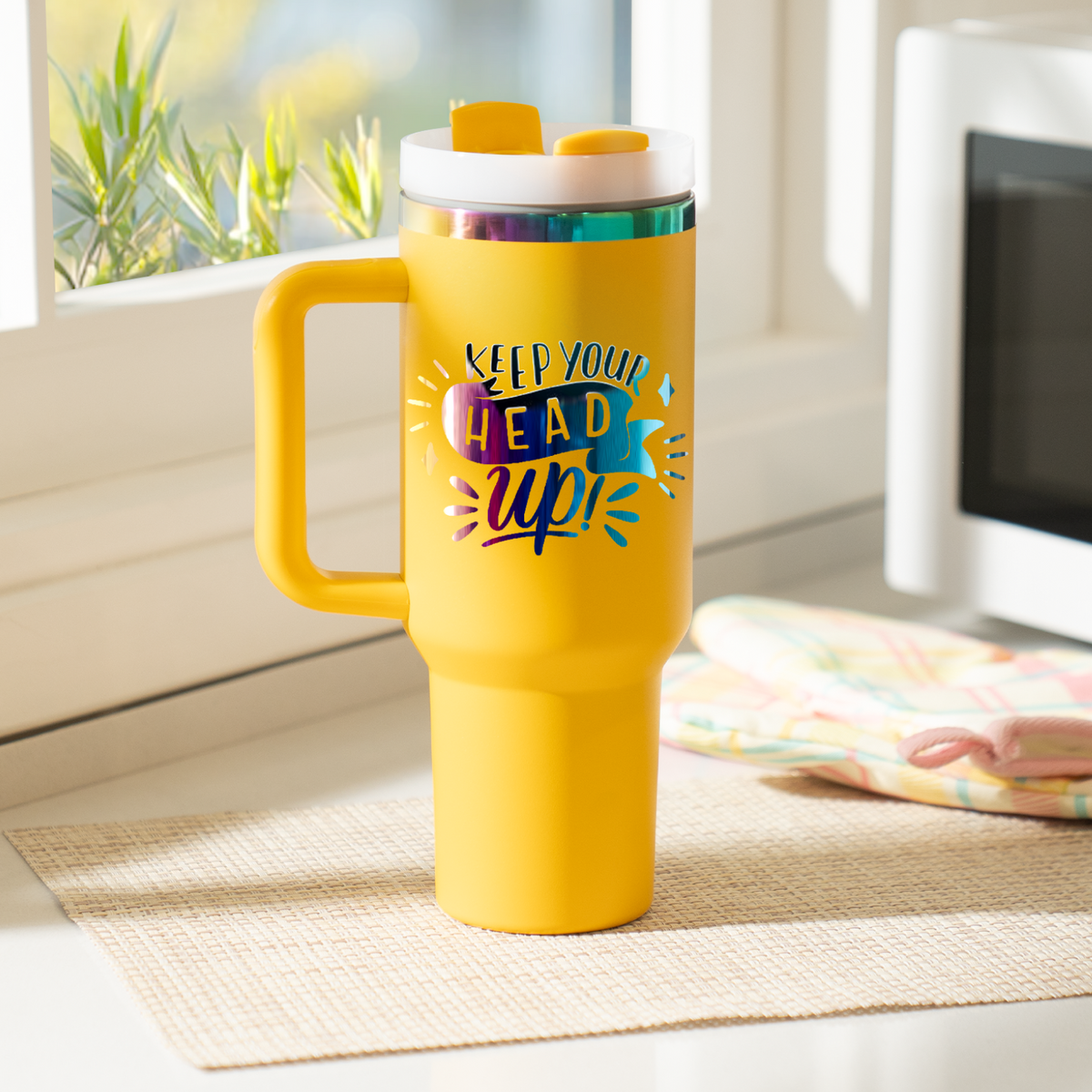 Yellow To Iridescent Stainless Steel Tumbler with Removable Handle (40