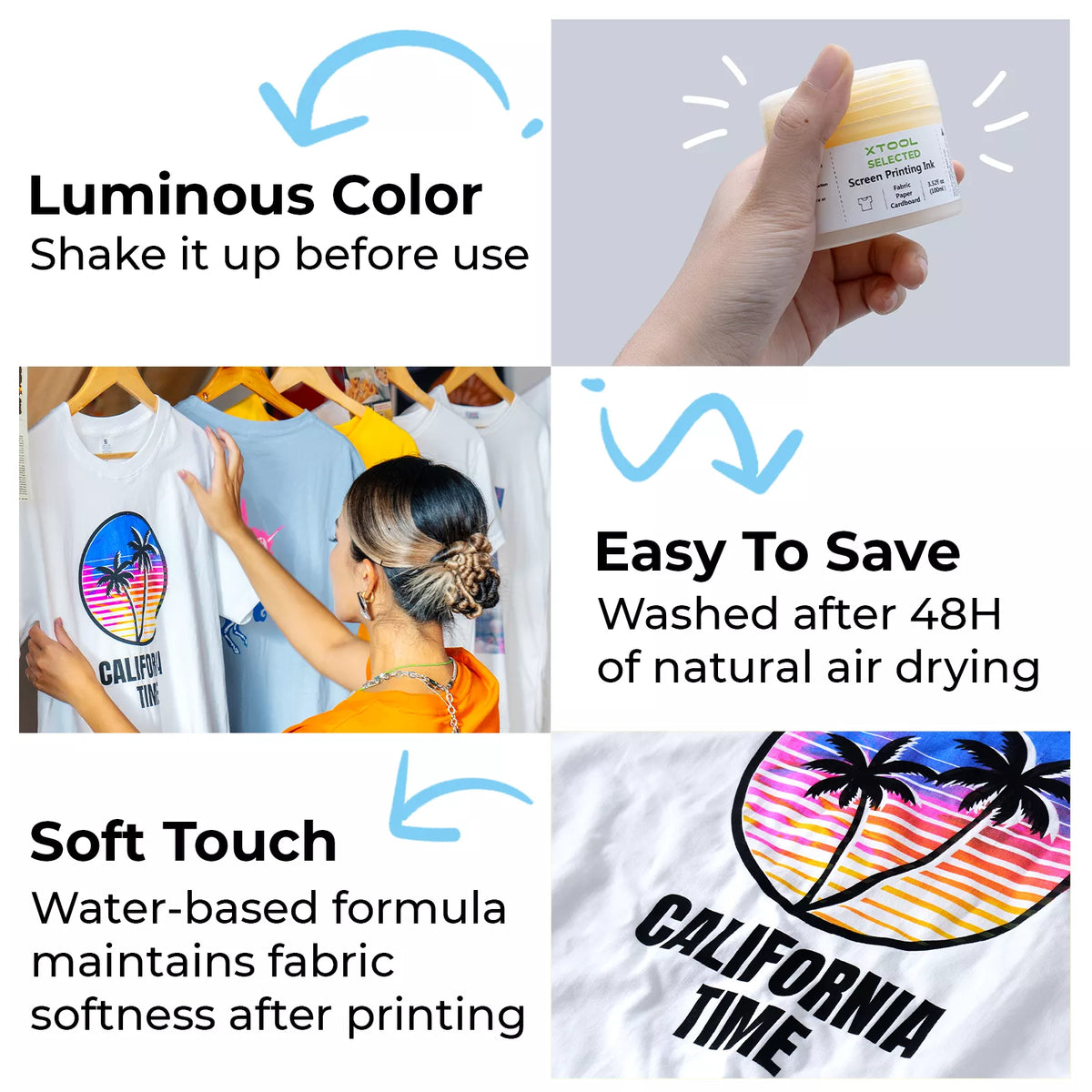 Coloured Ink Screen Glow in The Dark Color Screen Printing Ink Set (6 Colors)